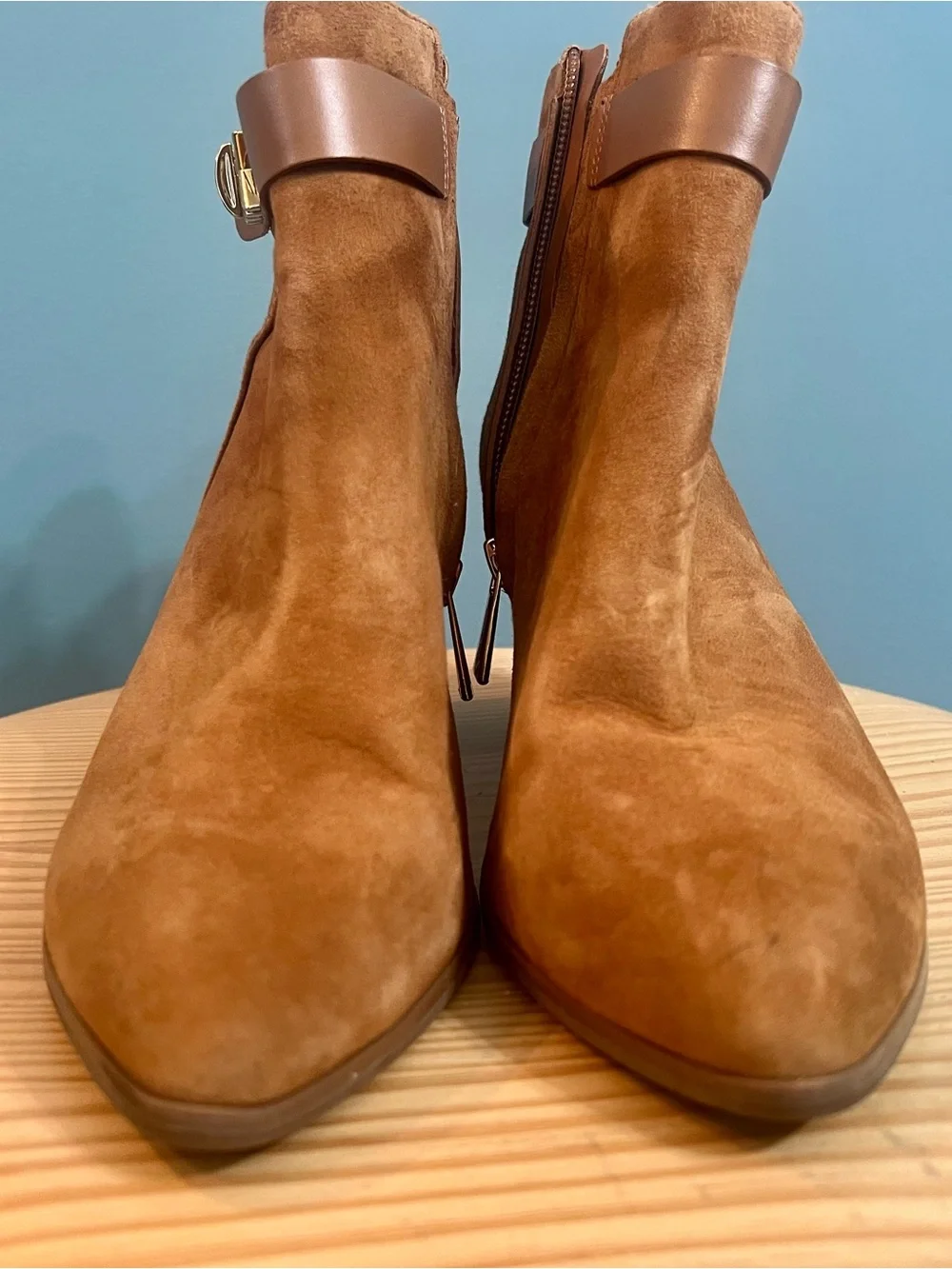 Michael Kors Brown Suede MK Logo Ankle Boots Block Heel Size 6.5